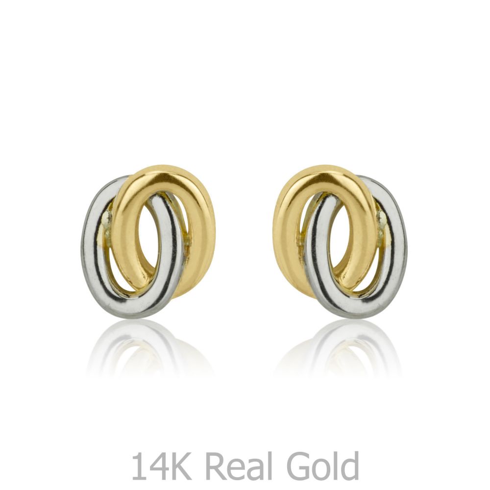 Girl's Jewelry | 14K White & Yellow Gold Kid's Stud Earrings - Ellipse Circles