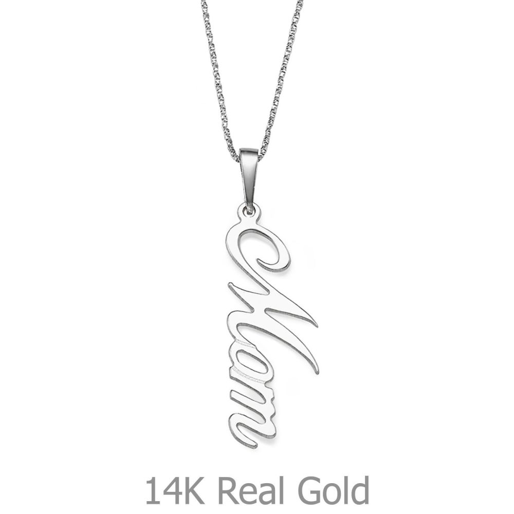 Gold Pendant | 14K White Gold MOM Necklace - MOM Necklace