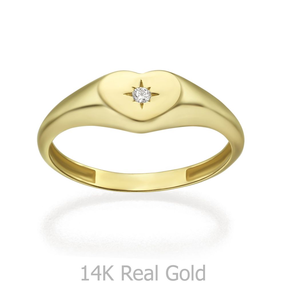 Women’s Gold Jewelry | 14K Yellow Gold Ring - Shimmering Heart Seal