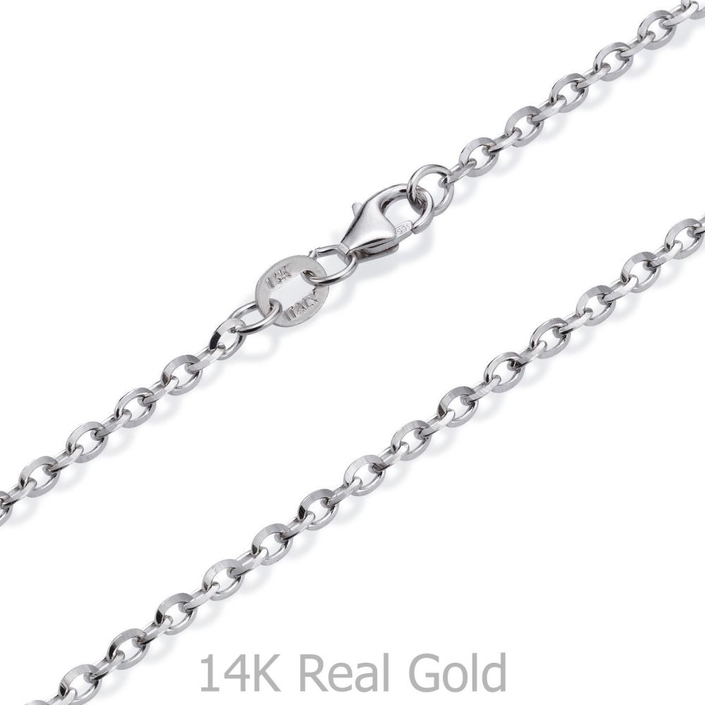 Gold Chains | 14K White Gold Rollo Chain Necklace 2.2mm Thick, 17.7