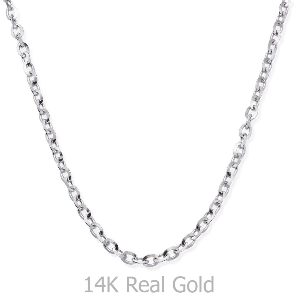 Gold Chains | 14K White Gold Rollo Chain Necklace 2.2mm Thick, 17.7