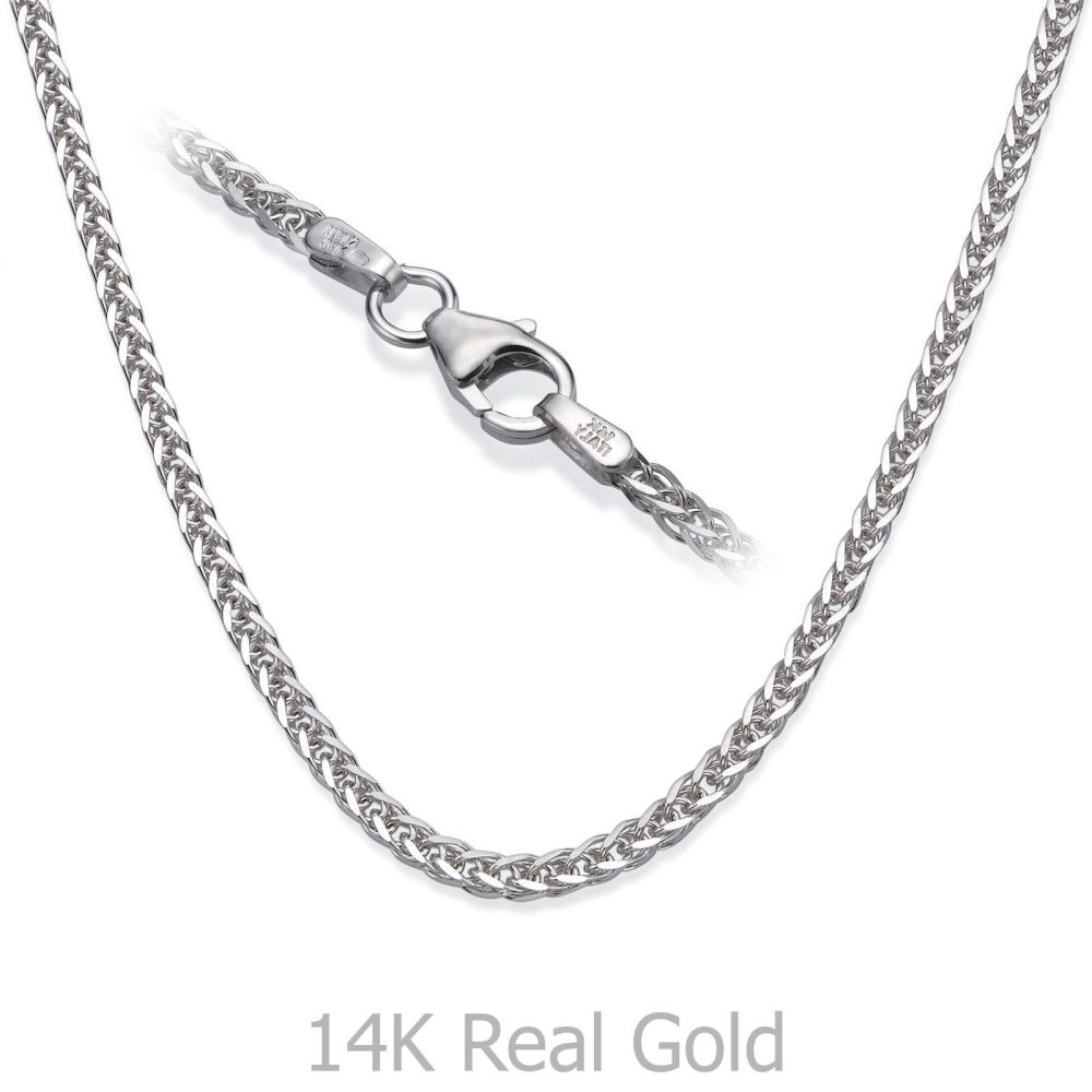 Gold Chains | 14K White Gold Spiga Chain Necklace 1.5mm Thick, 17.7