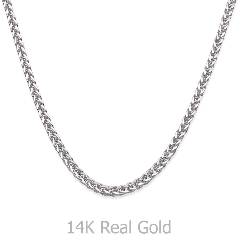 Gold Chains | 14K White Gold Spiga Chain Necklace 1.5mm Thick, 17.7