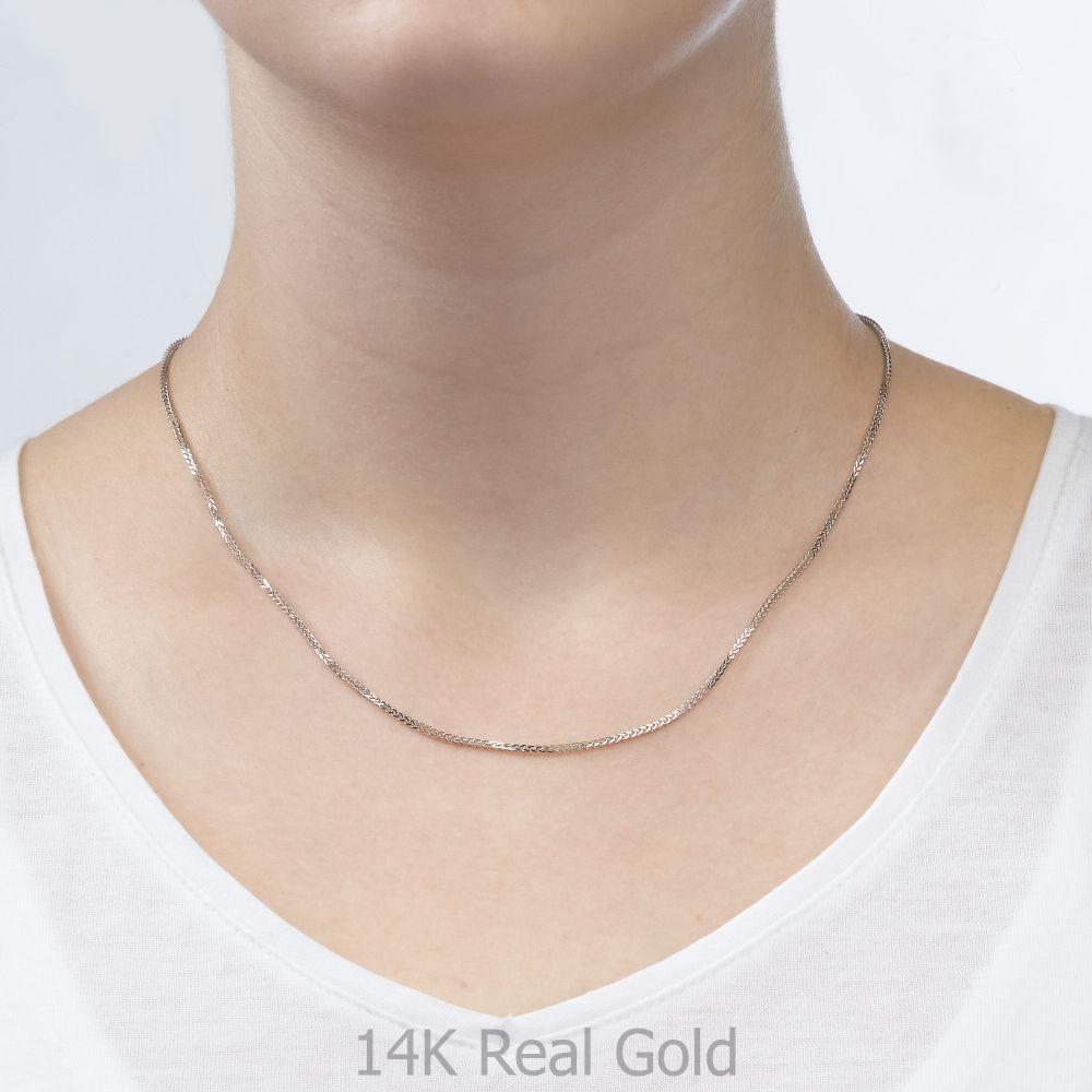 Gold Chains | 14K White Gold Spiga Chain Necklace 1mm Thick, 17.7