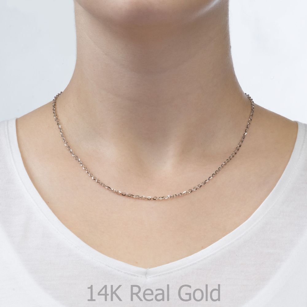 Gold Chains | 14K White Gold Rollo Chain Necklace 2.2mm Thick, 19.5