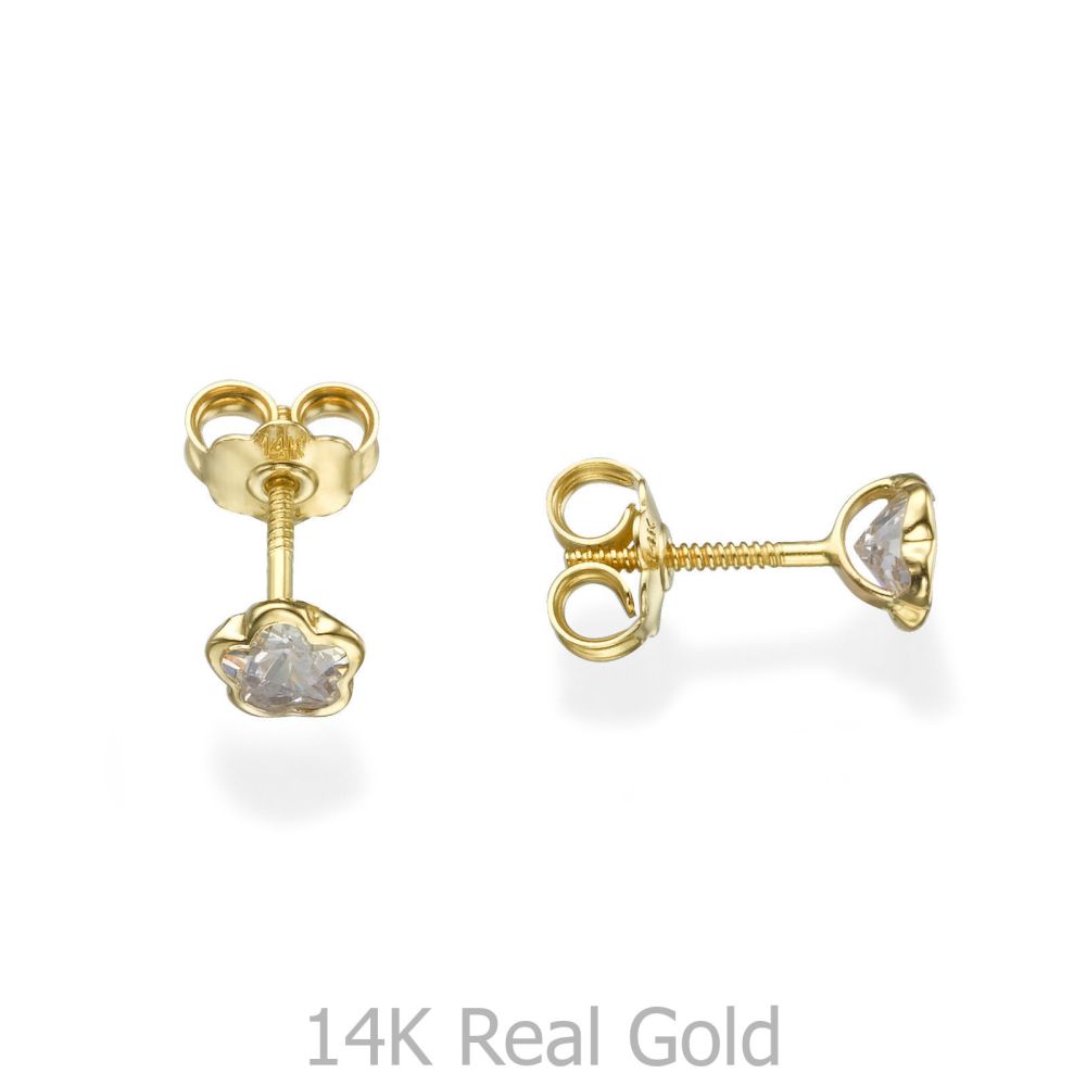 Girl's Jewelry | 14K Yellow Gold Kid's Stud Earrings - Night Star