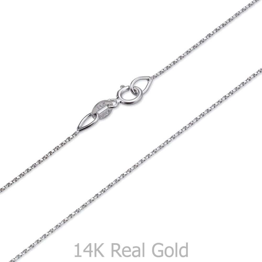 Gold Chains | 14K White Gold Twisted Venice Chain Necklace 0.6mm Thick, 16.5