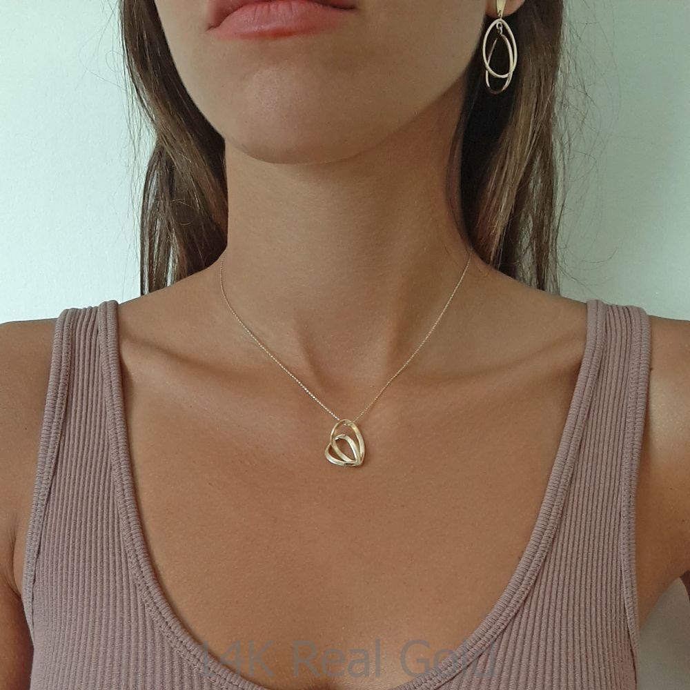 Women’s Gold Jewelry | Pendant and Necklace in 14K Yellow Gold - Two Drop Hearts