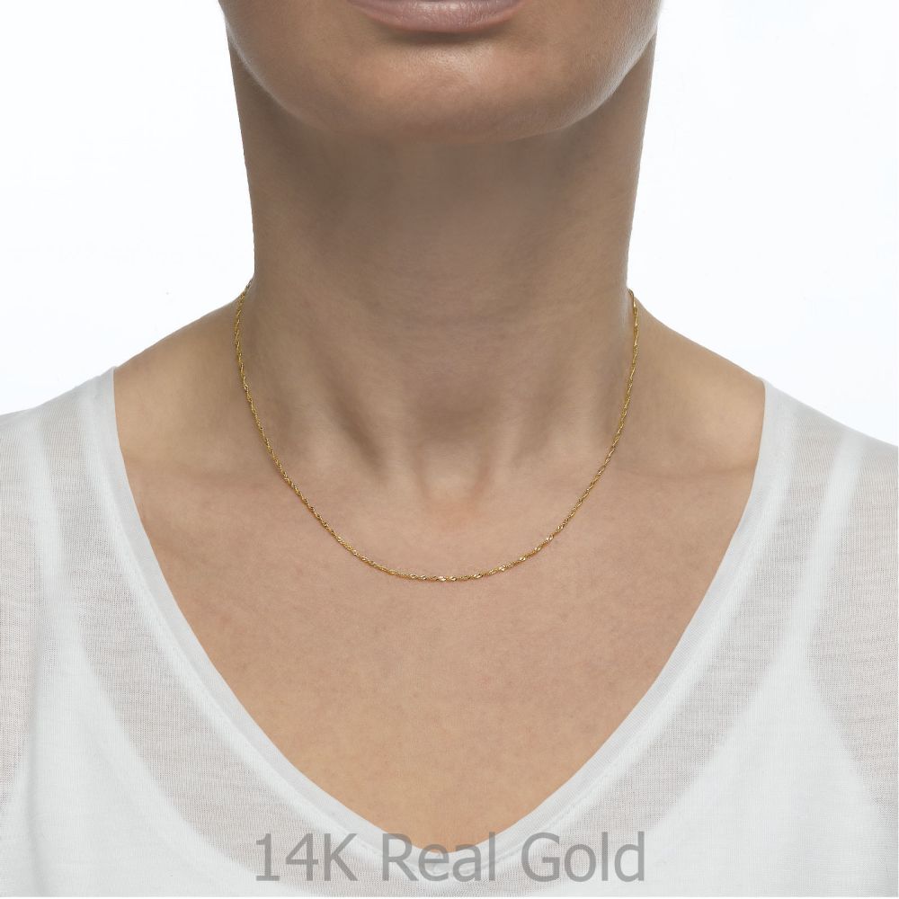 Gold Chains | 14K Yellow Gold Singapore Chain Necklace 1.6mm Thick, 16.5