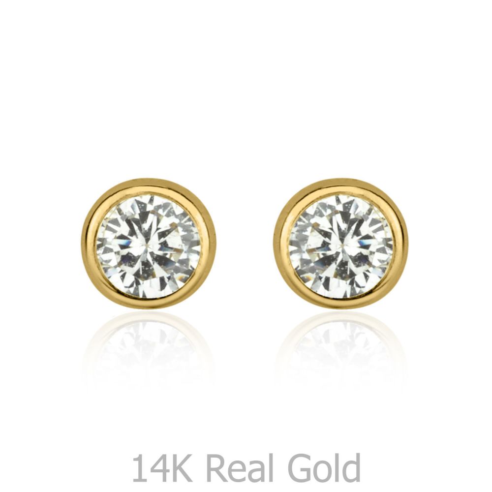 Girl's Jewelry | 14K Yellow Gold Kid's Stud Earrings - Majestic Circle