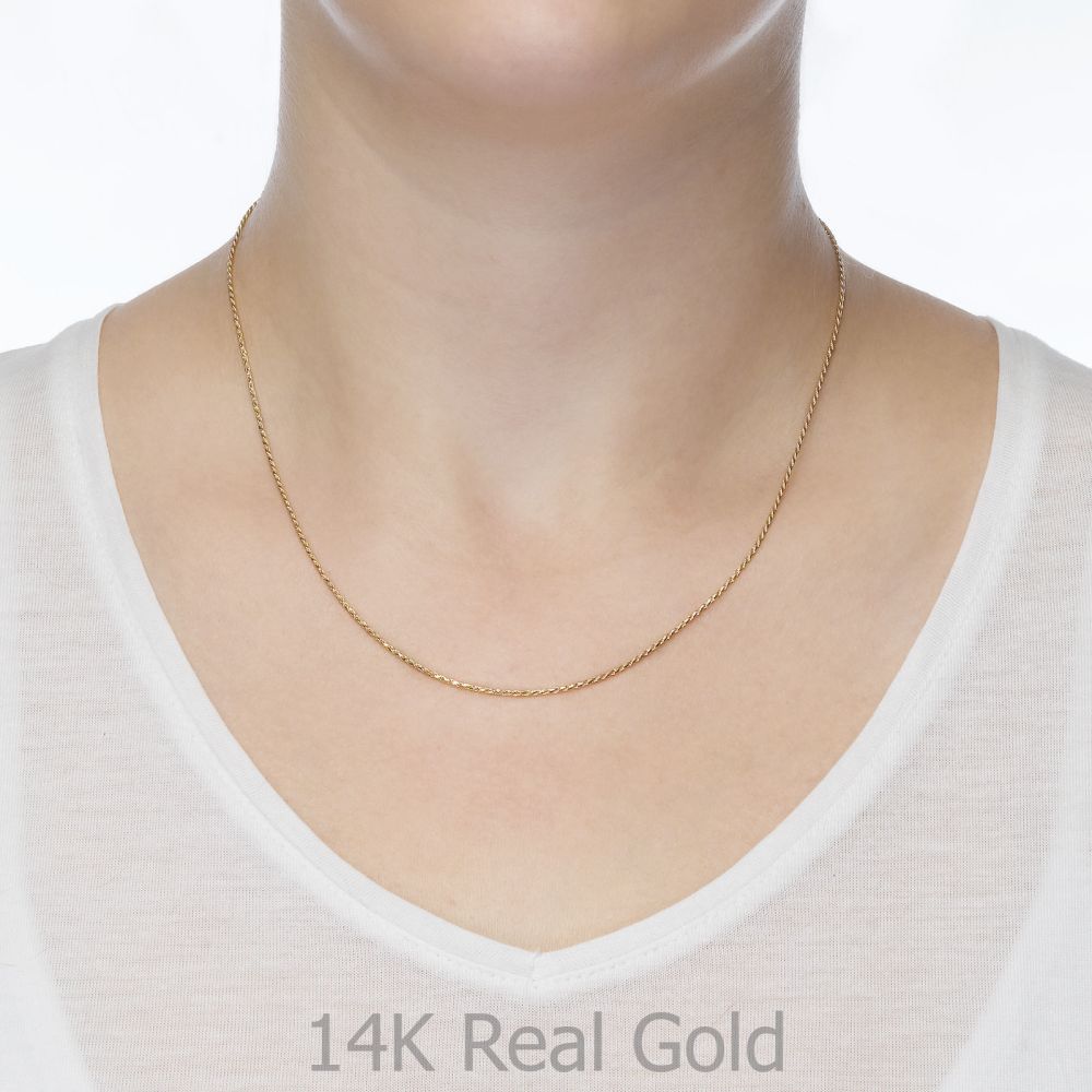 Gold Chains | 14K Yellow Gold Rope Chain Necklace 1mm Thick, 17.7