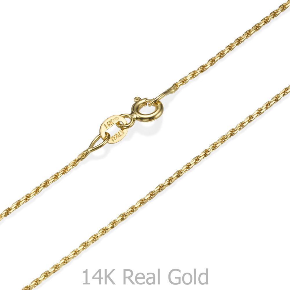 Gold Chains | 14K Yellow Gold Rope Chain Necklace 1mm Thick, 17.7