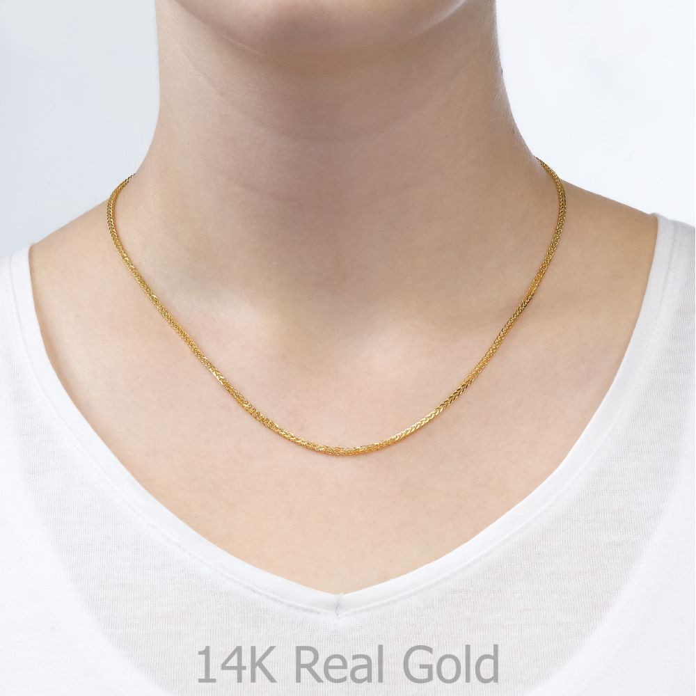 Gold Chains | 14K Yellow Gold Spiga Chain Necklace 1.5mm Thick, 16.5