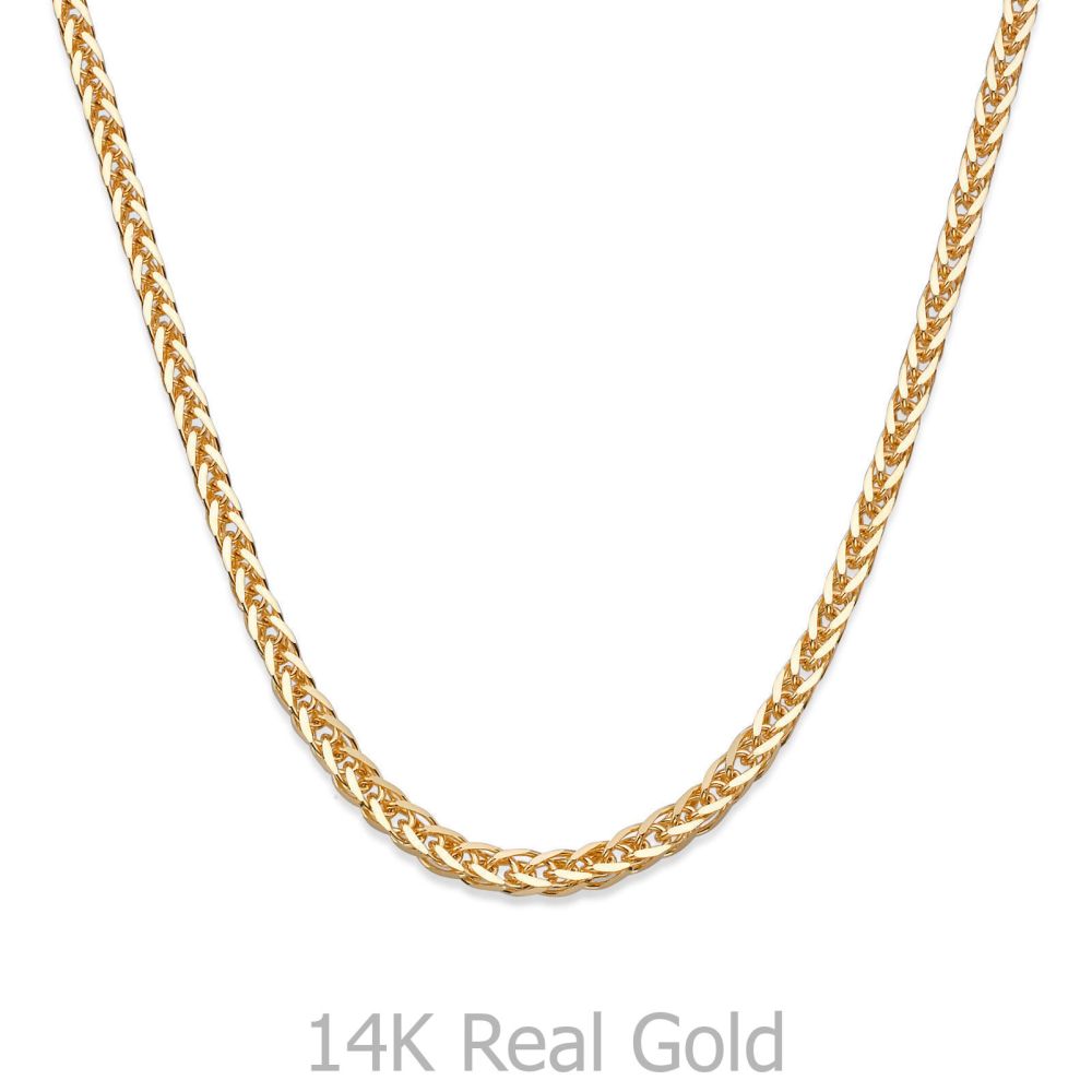 Gold Chains | 14K Yellow Gold Spiga Chain Necklace 1.5mm Thick, 16.5