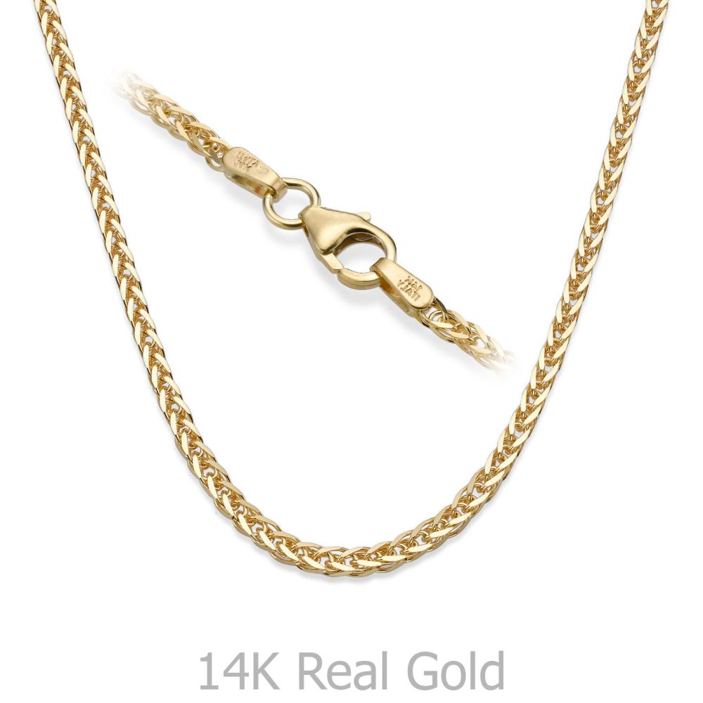 Gold Chains | 14K Yellow Gold Spiga Chain Necklace 1.5mm Thick, 16.5