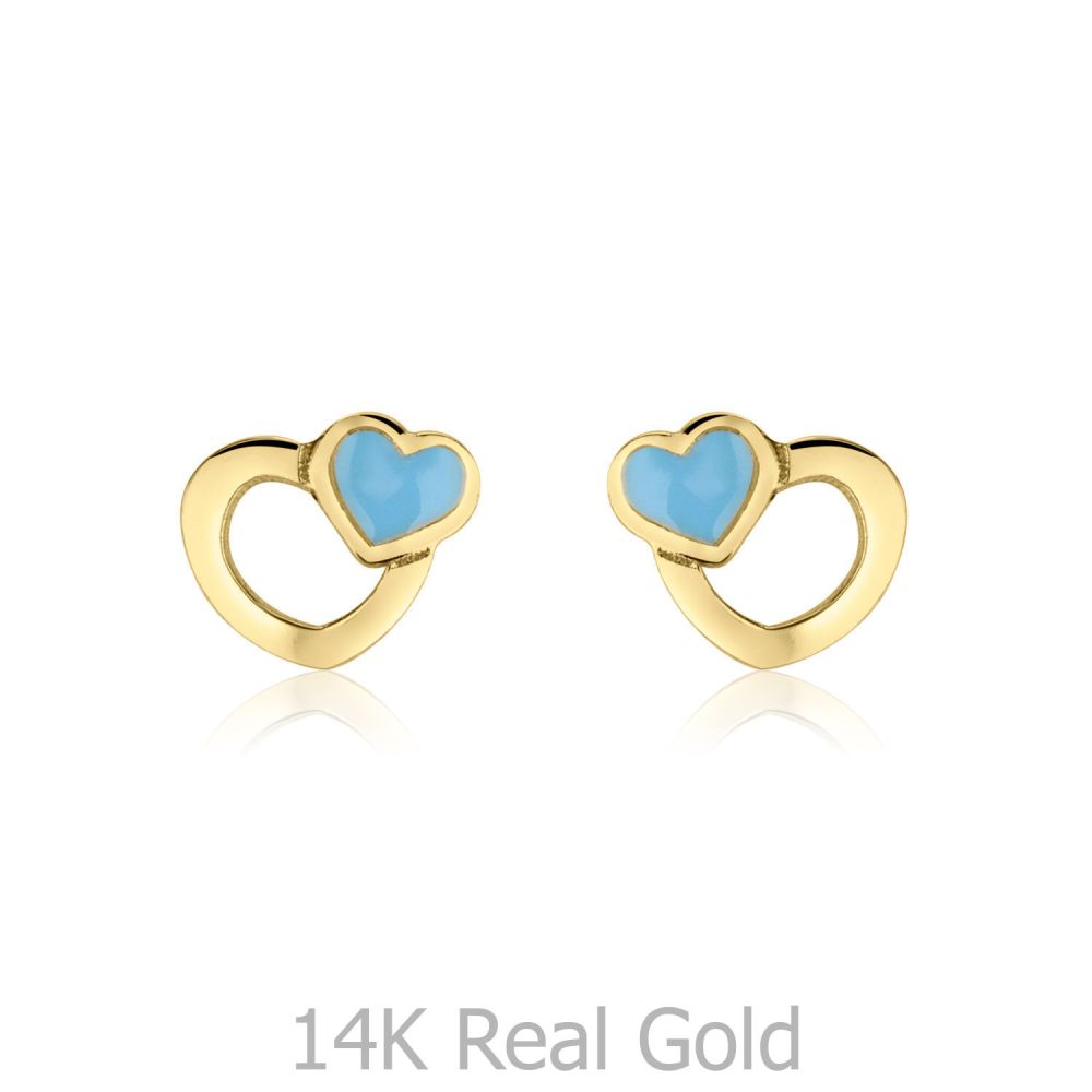 Girl's Jewelry | 14K Yellow Gold Kid's Stud Earrings - Beloved Hearts