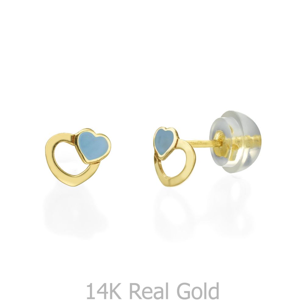 Girl's Jewelry | 14K Yellow Gold Kid's Stud Earrings - Beloved Hearts