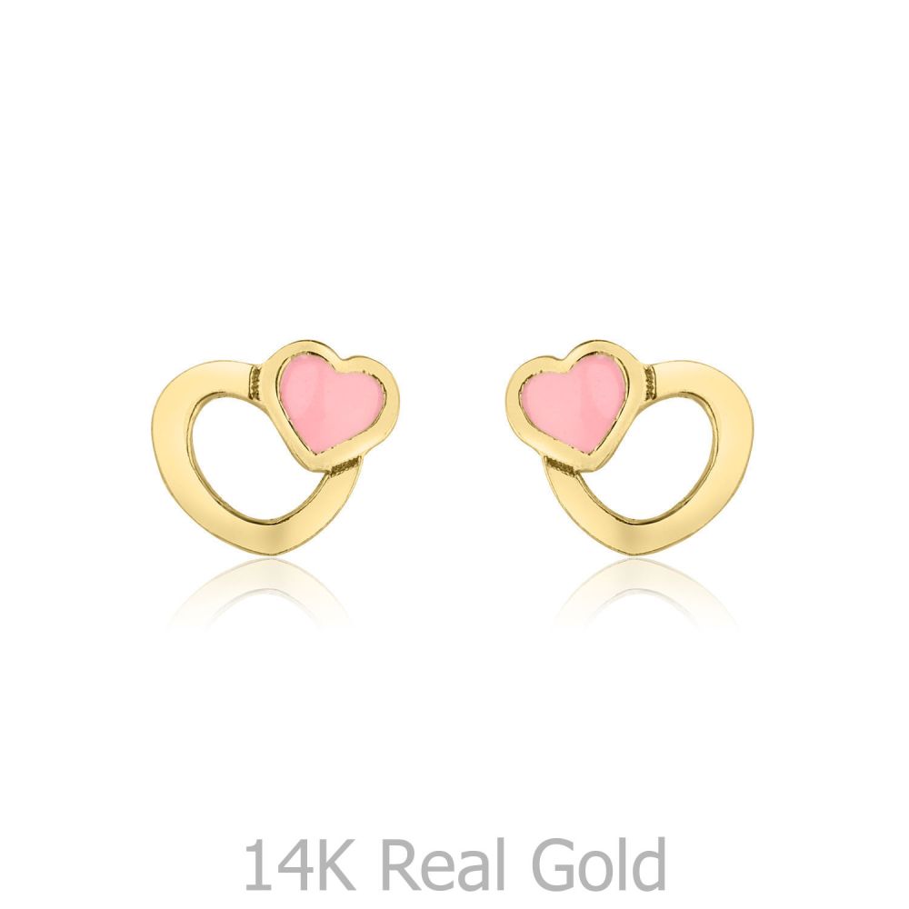 Girl's Jewelry | 14K Yellow Gold Kid's Stud Earrings - Optimistic Hearts