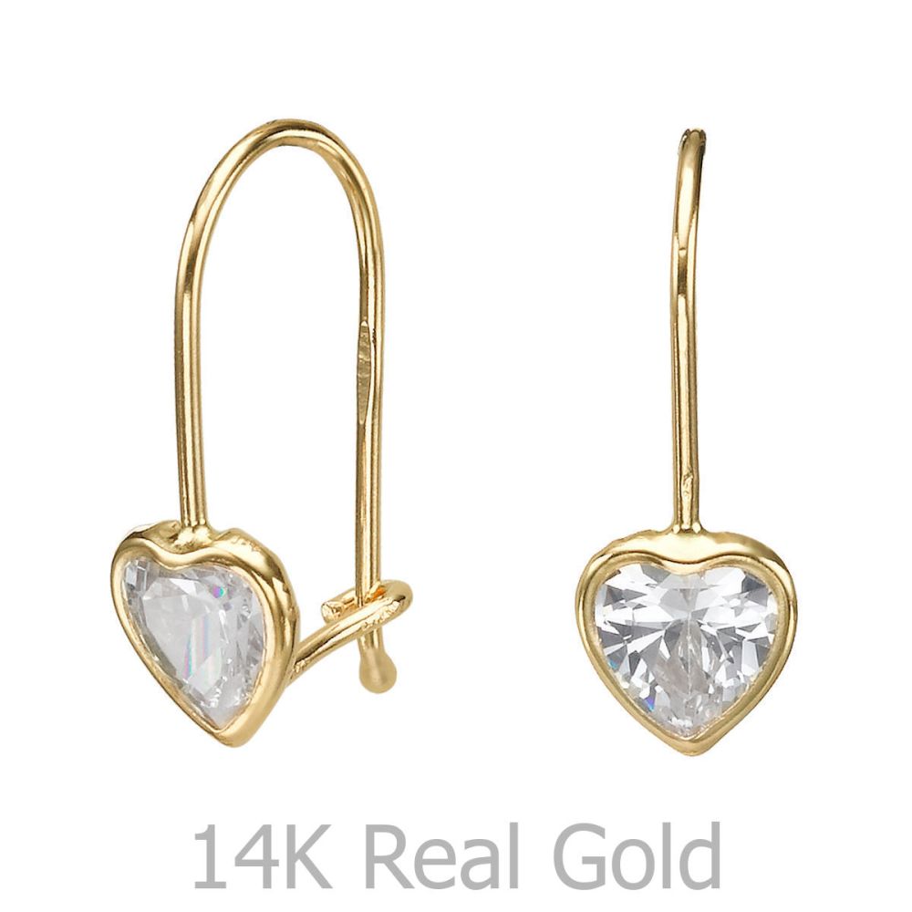 Gold Earrings | Dangle Earrings in14K Yellow Gold - Heart of Light