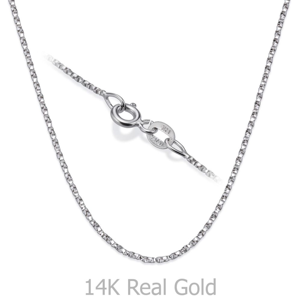 Gold Chains | 14K White Gold Twisted Venice Chain Necklace 1mm Thick, 16.5