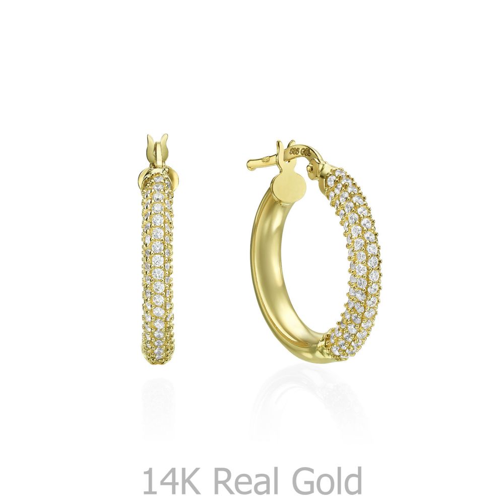 Women’s Gold Jewelry | 14K Yellow Gold Women's Earrings - Shiny Hoop - M