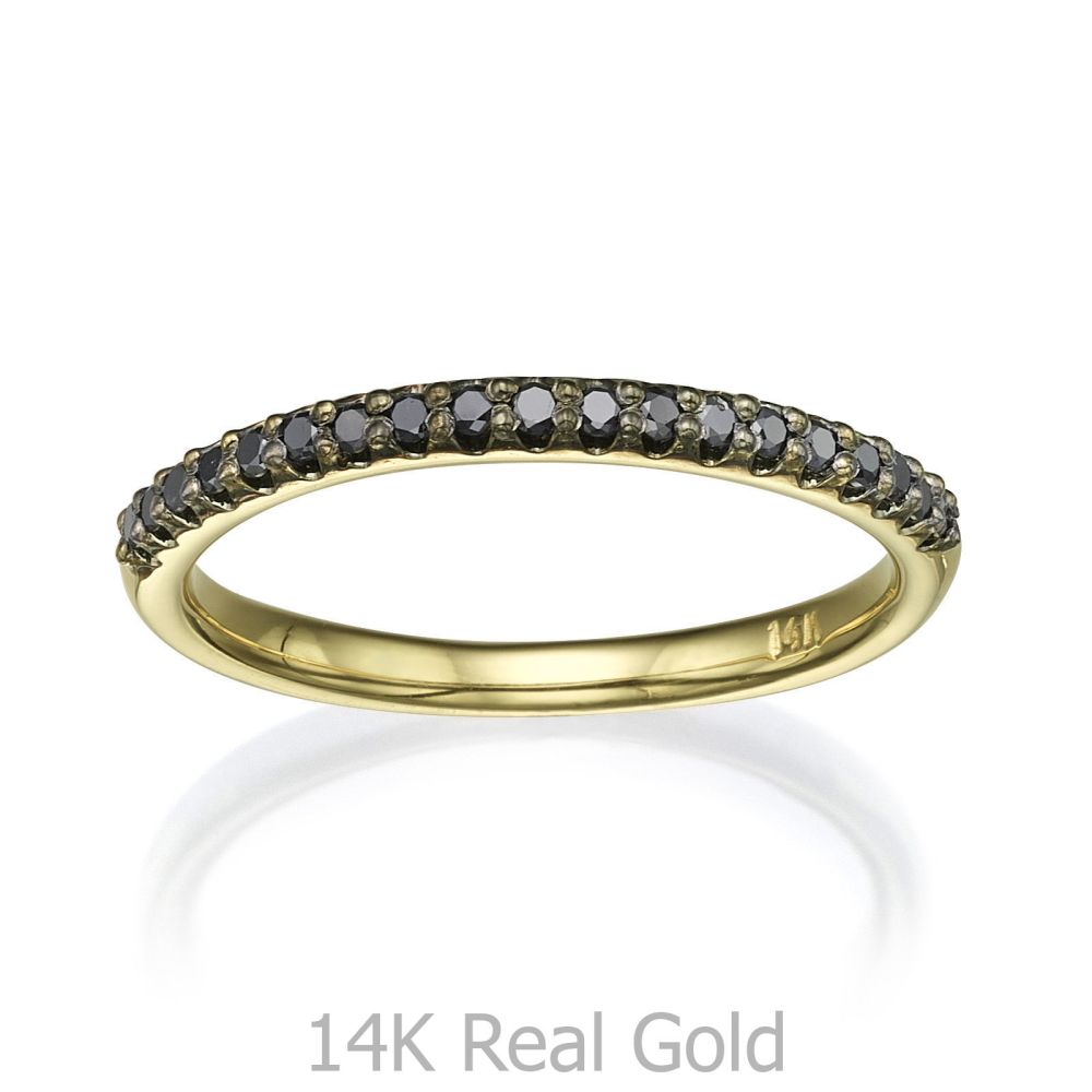 Diamond Jewelry | Black Diamond Band Ring in 14K Yellow Gold - Princess