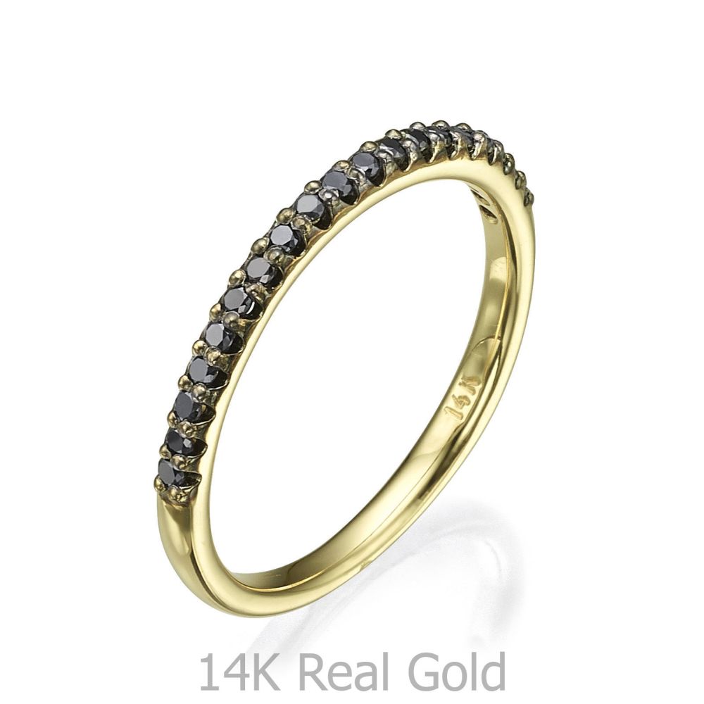 Diamond Jewelry | Black Diamond Band Ring in 14K Yellow Gold - Princess