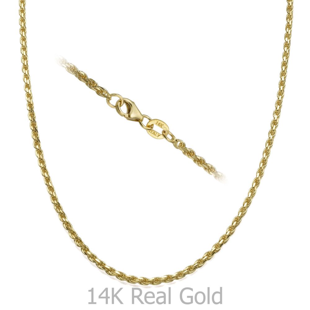 Gold Chains | 14K Yellow Gold Rope Chain Necklace 1.9mm Thick, 17.7