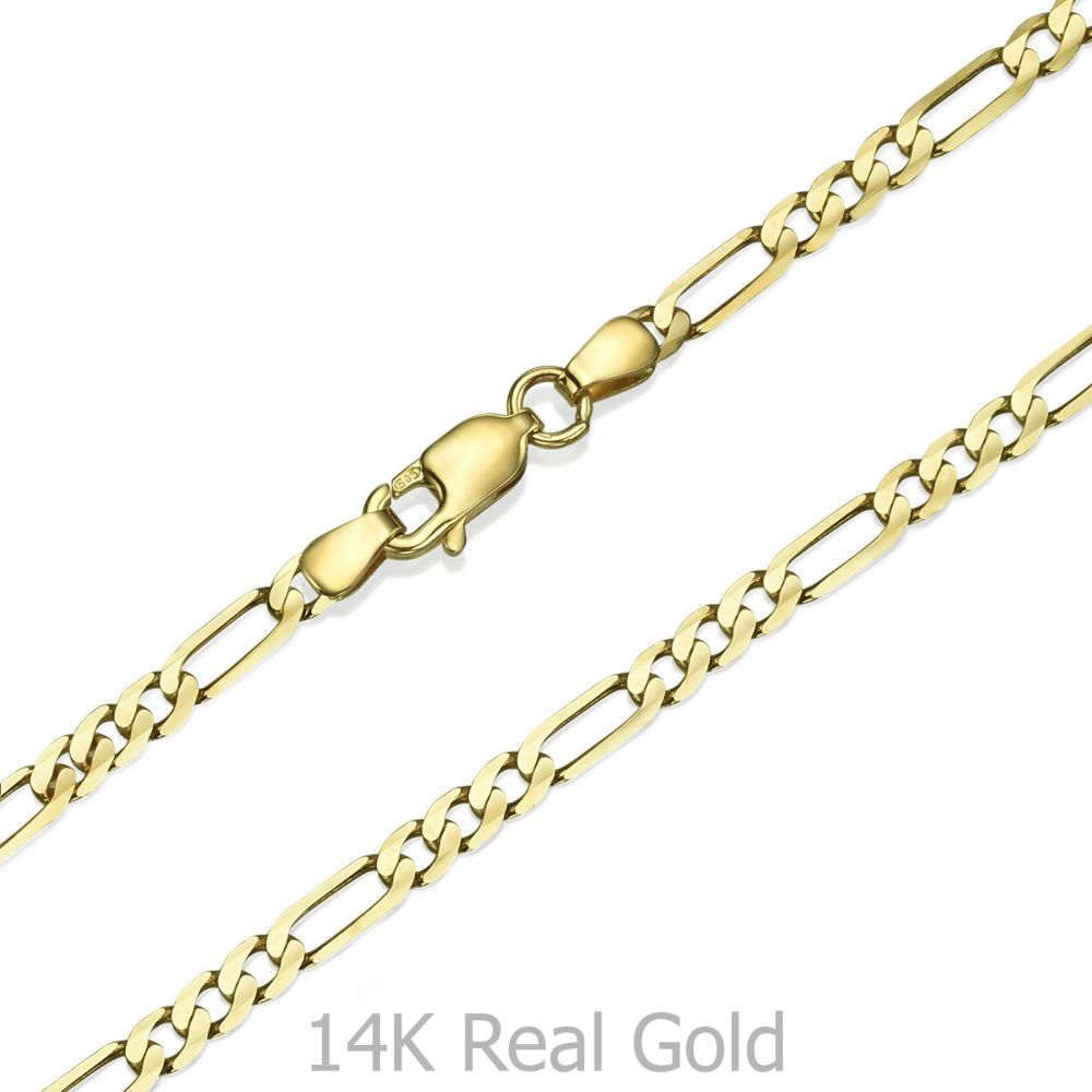 Jewelry for Men | 14K Yellow Gold Chain for Men Figaro 3.06mm Thick, 23.6