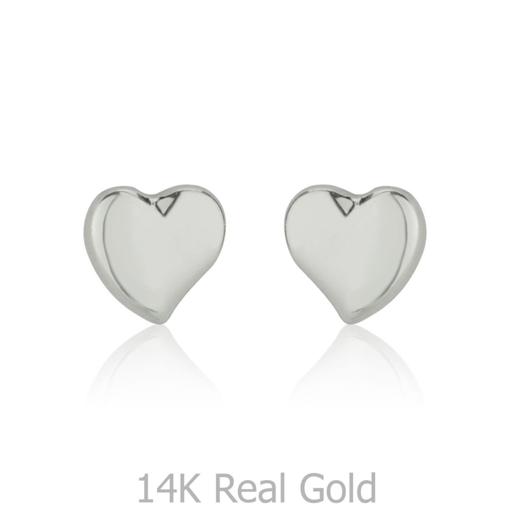 Girl's Jewelry | 14K White Gold Kid's Stud Earrings - Classic Heart