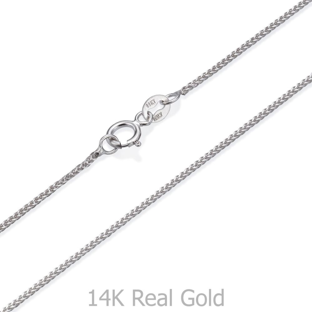 Gold Chains | 14K White Gold Spiga Chain Necklace 0.8mm Thick, 16.5