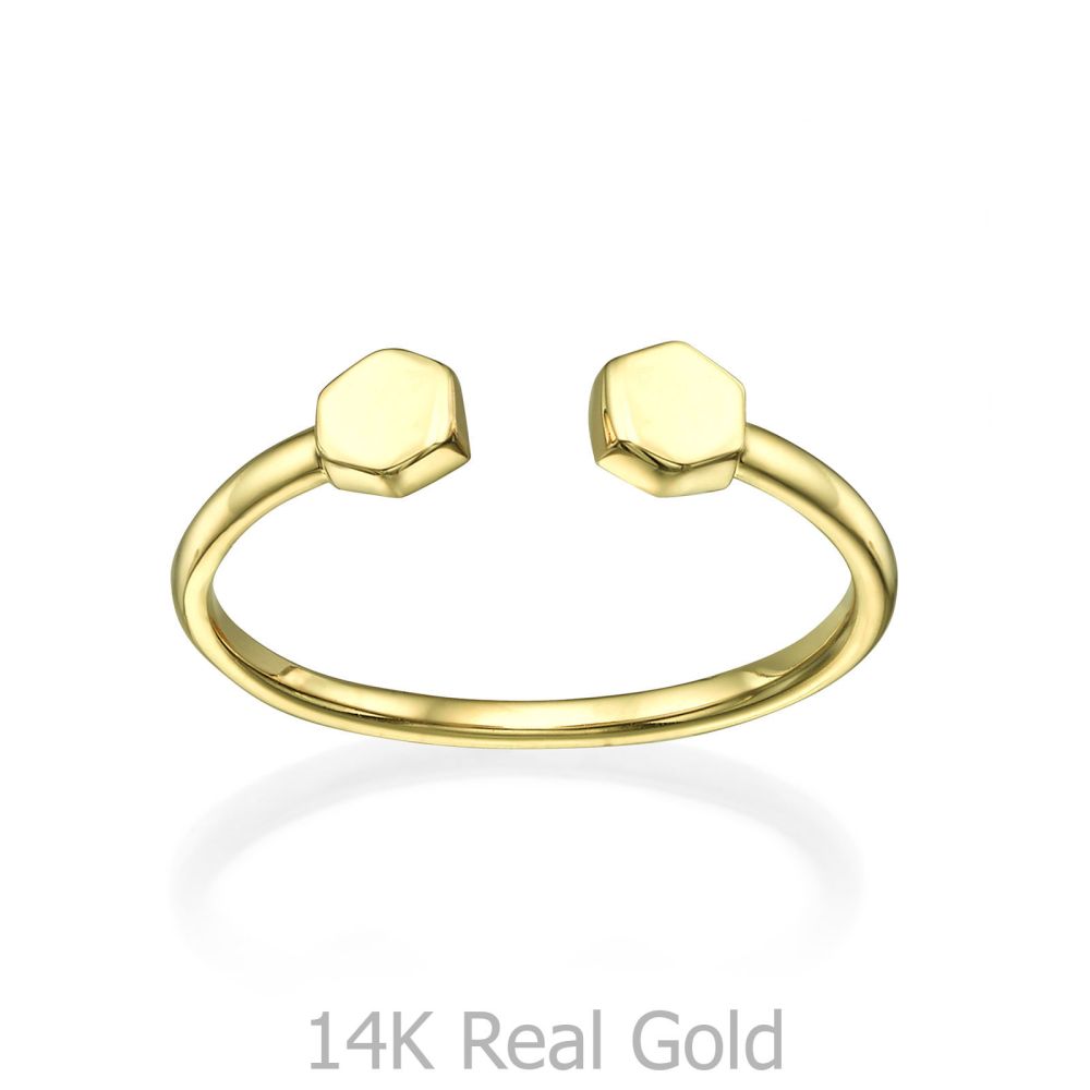 Women’s Gold Jewelry | Open Ring in Yellow Gold - Hexagons