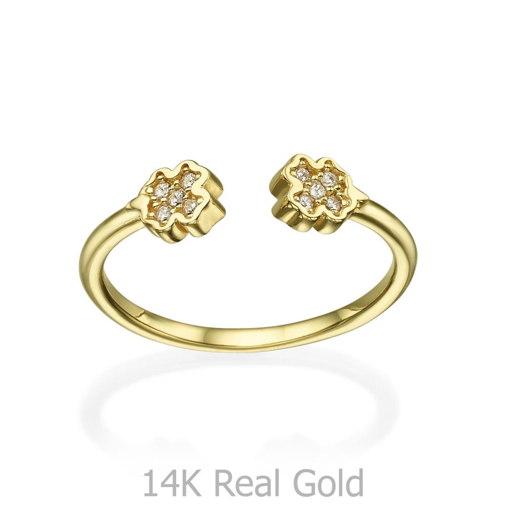 Women’s Gold Jewelry | Open Ring in Yellow Gold - Sparkling Clovers