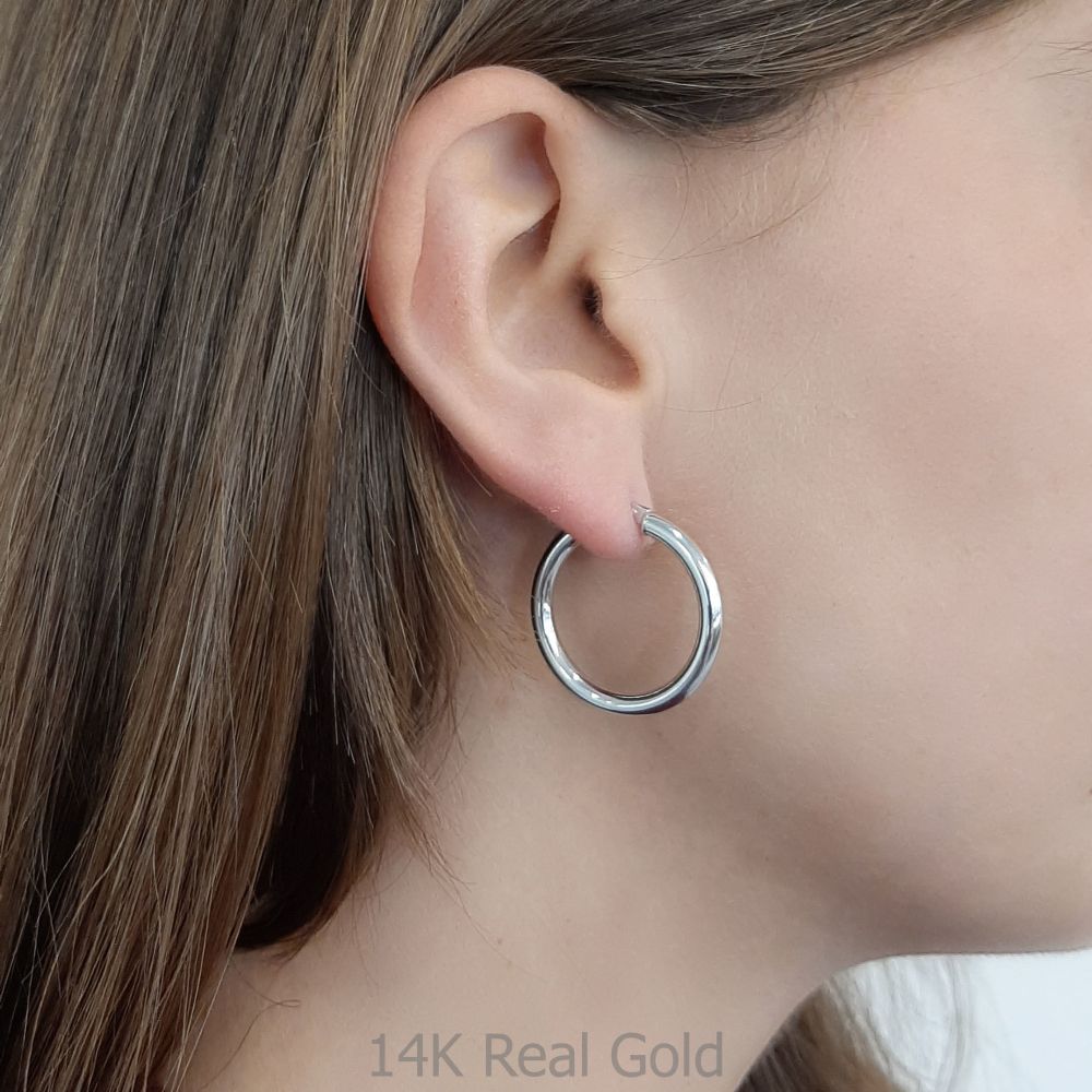 Women’s Gold Jewelry | 14K White Gold Women's Earrings - M (thin)