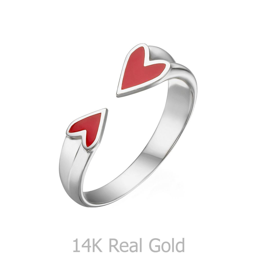 Women’s Gold Jewelry | Open Ring in 14K White Gold - My Heart (Red)