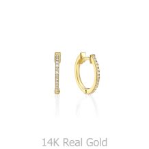 14K Yellow Gold Diamond Women's Hoop Earrings - S