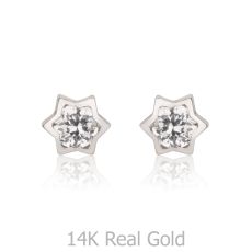 14K White Gold Kid's Stud Earrings - Shooting Star
