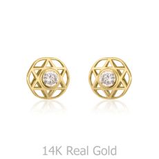 14K Yellow Gold Kid's Stud Earrings - Shooting Sparkling Star