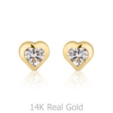 14K Yellow Gold Kid's Stud Earrings - Thrilling Heart