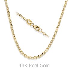 14K Yellow Gold Rollo Chain Necklace 2.2mm Thick, 19.5" Length