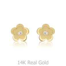 14K Yellow Gold Kid's Stud Earrings - Daisy Flower