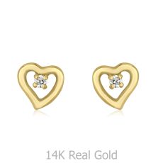 14K Yellow Gold Kid's Stud Earrings - Poetic Heart