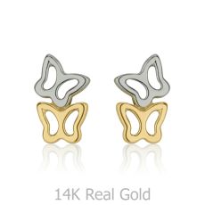 14K White & Yellow Gold Kid's Stud Earrings - Butterfly in Two Colors