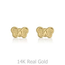 14K Yellow Gold Kid's Stud Earrings - Butterfly