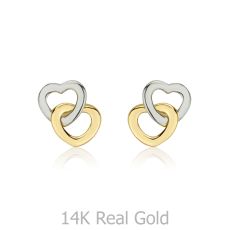 14K White & Yellow Gold Kid's Stud Earrings - Hearts Intertwined