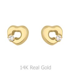 14K Yellow Gold Kid's Stud Earrings - Cheerful Heart