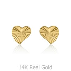 14K Yellow Gold Kid's Stud Earrings - Noted Heart