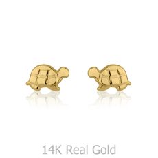 14K Yellow Gold Kid's Stud Earrings - Torti Tortoise