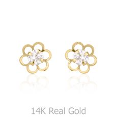 14K Yellow Gold Kid's Stud Earrings - Flower of Florian - Large