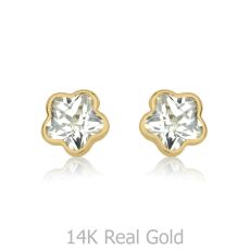 14K Yellow Gold Kid's Stud Earrings - Night Star